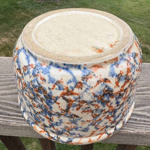 VTG Redwing Stoneware Smooth Spongeware Bowl Blue Brown Spongeware Farmhouse 7" - Picture 4 of 14